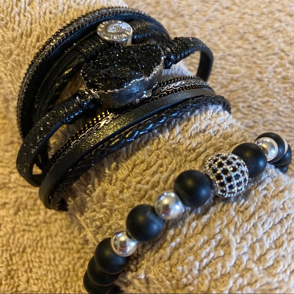 Custom Stacked Bracelets w/BOHO Blk Druzy Layered